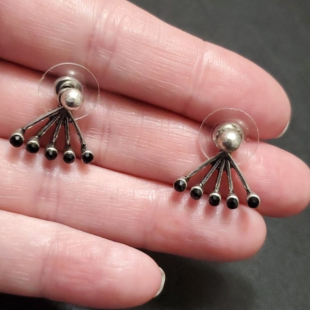 Silver tone and black interchangeable earrings convertible